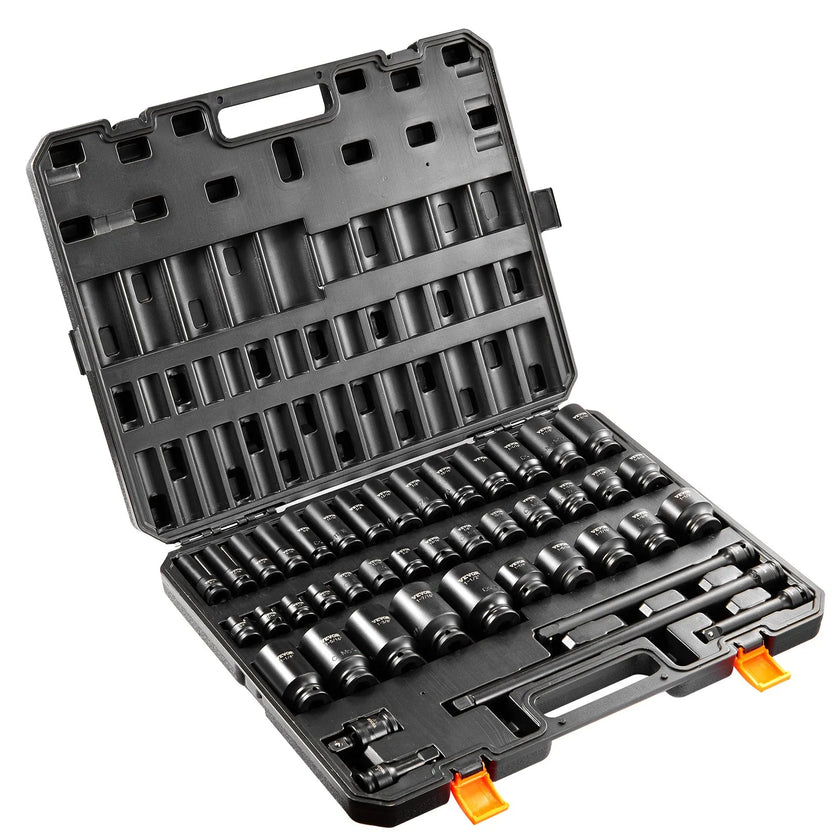 VEVOR Impact Sockets Set 43pcs 6-Point 1/2in Drive Bit Ratchet Tool Kit Case