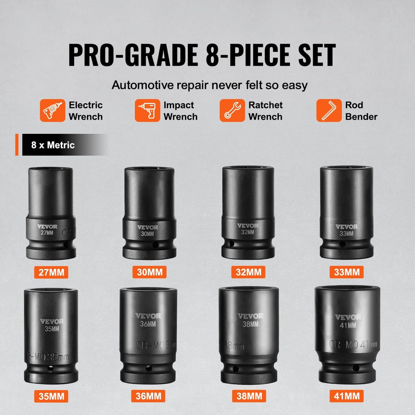 VEVOR Impact Sockets Set 8pcs 6-Point 1
