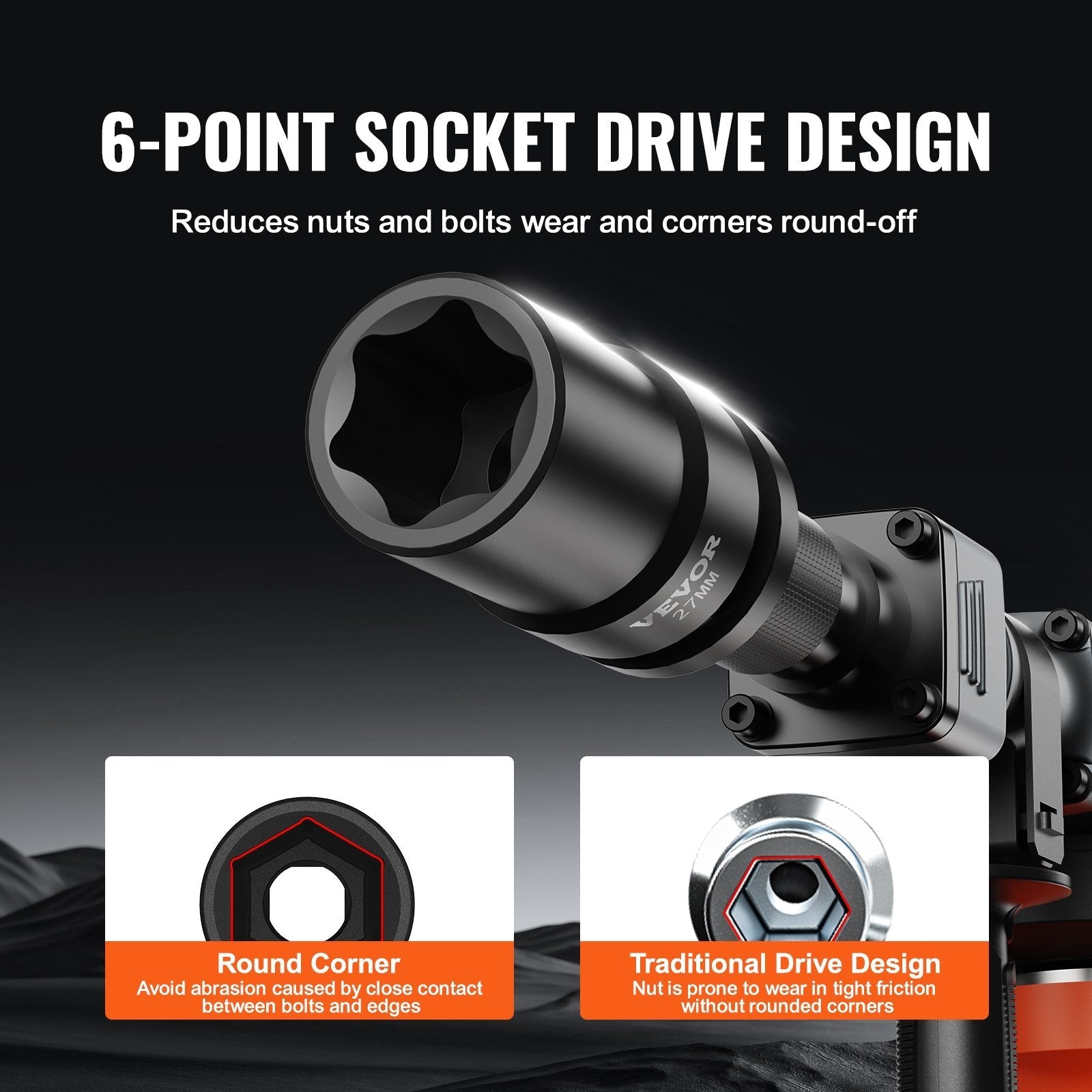 VEVOR Impact Sockets Set 8pcs 6-Point 1