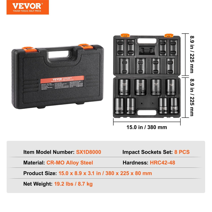 VEVOR Impact Sockets Set 8pcs 6-Point 1