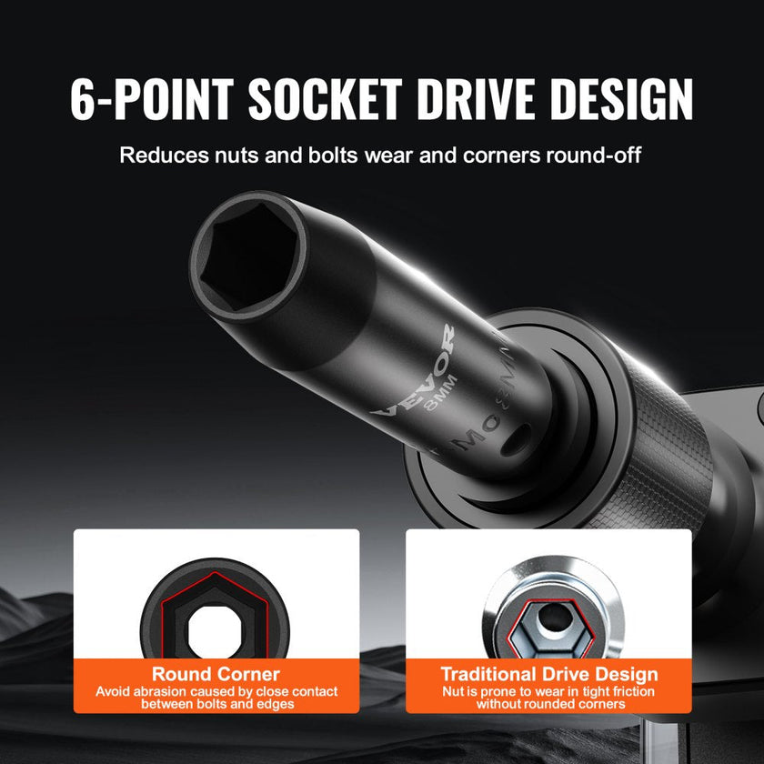 VEVOR Impact Sockets Set 18pcs 6-Point 3/8