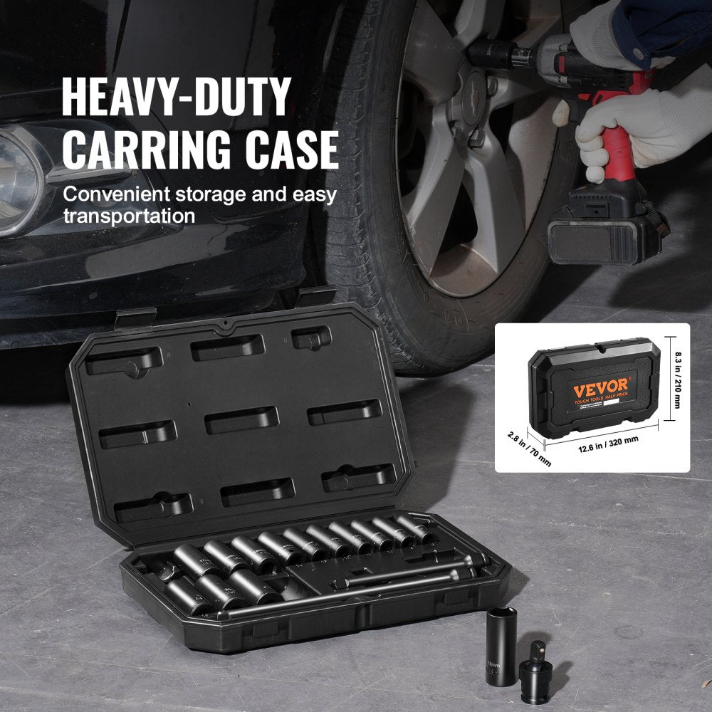 VEVOR Impact Sockets Set 18pcs 6-Point 3/8