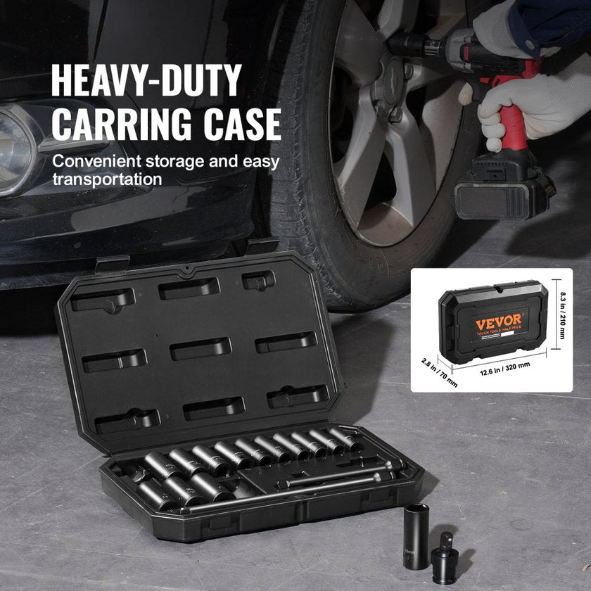 VEVOR Impact Sockets Set 18pcs 6-Point 3/8
