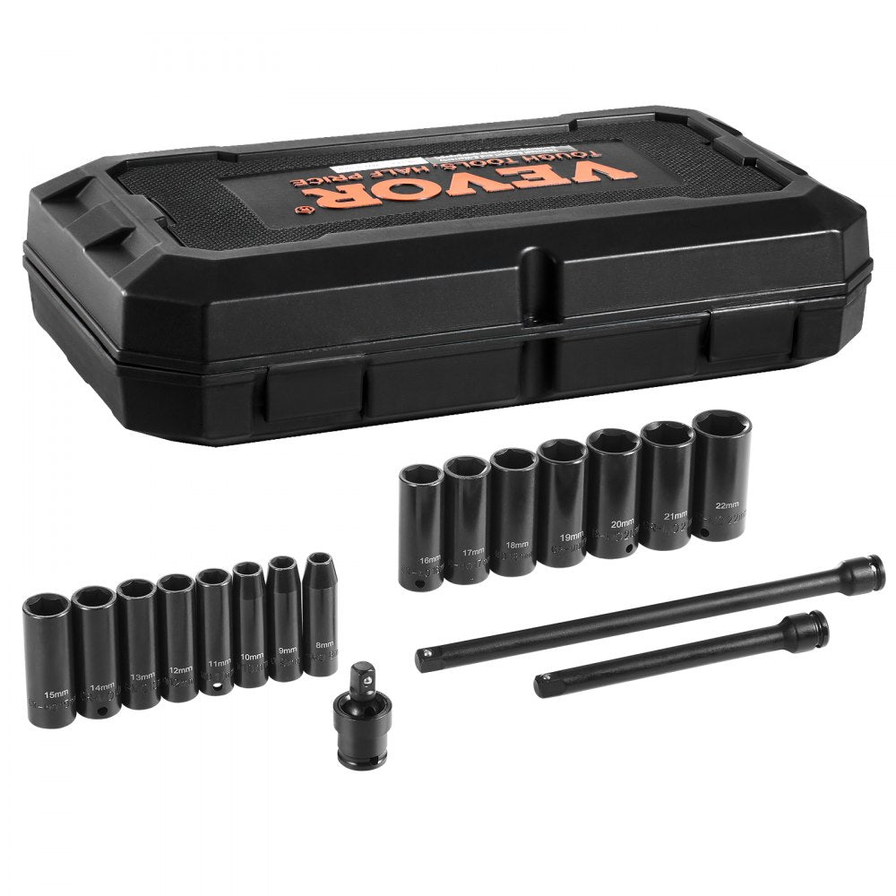 VEVOR Impact Sockets Set 18pcs 6-Point 3/8