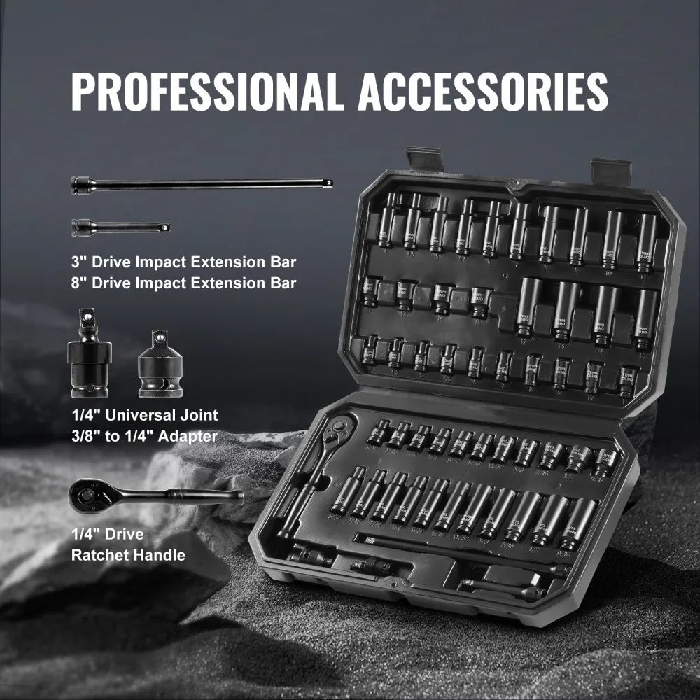 VEVOR Impact Sockets Set 55pcs 6-Point 1/4