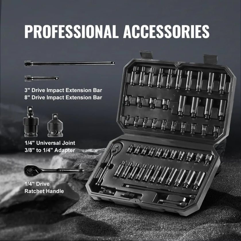 VEVOR Impact Sockets Set 55pcs 6-Point 1/4