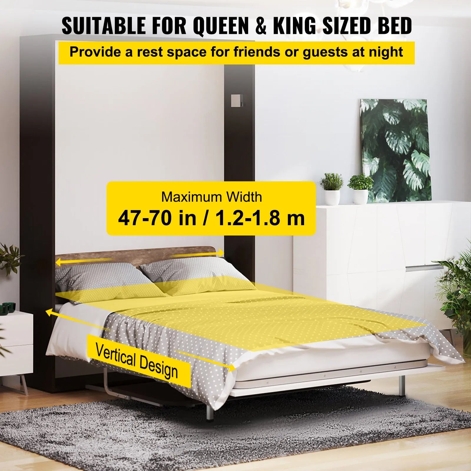 VEVOR DIY Murphy Bed Hardware Kit Vertical Mounting Wall Bed Springs Mechanism Heavy Duty Bed Support Hardware DIY Kit for King Queen Bed