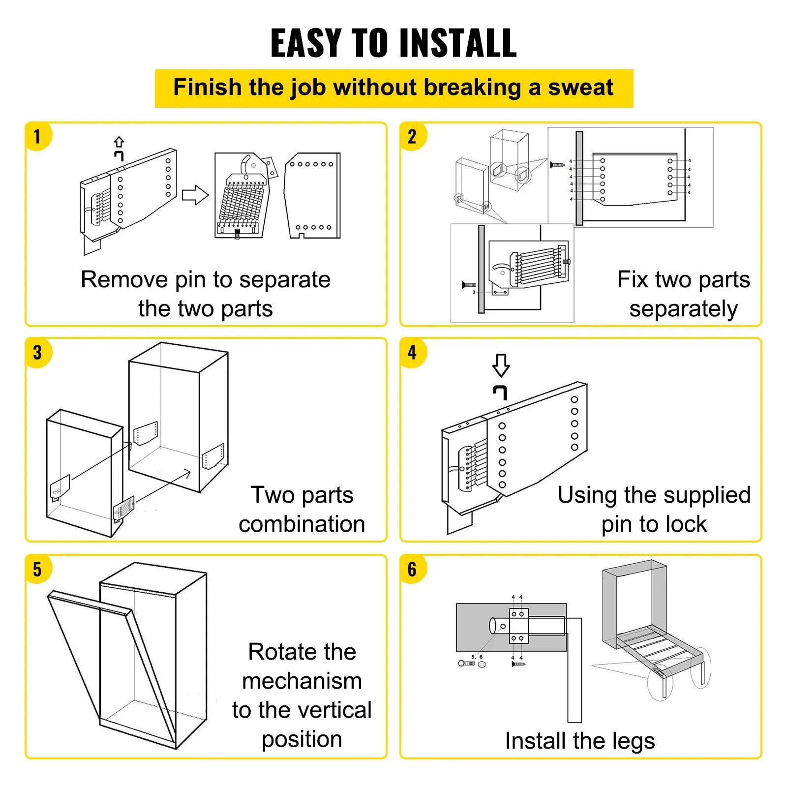 VEVOR DIY Murphy Bed Hardware Kit Vertical Mounting Wall Bed Springs Mechanism Heavy Duty Bed Support Hardware DIY Kit for King Queen Bed