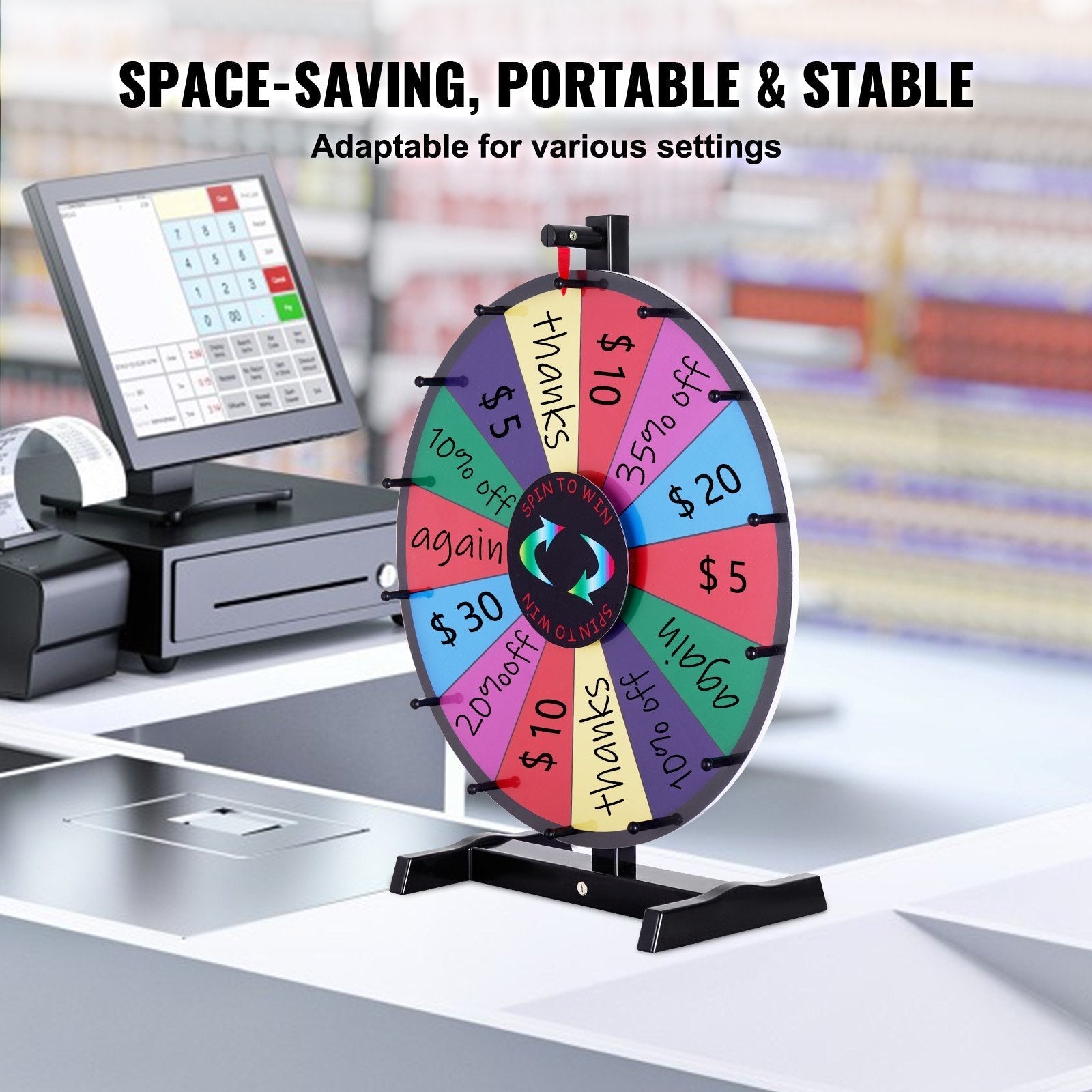 VEVOR 18 inch Spinning Prize Wheel, 14 Slots Tabletop Spinner, Heavy Duty Roulette Wheel with a Dry Erase and 2 Markers, Win Fortune Spin Games in Party Pub Trade Show Carnival