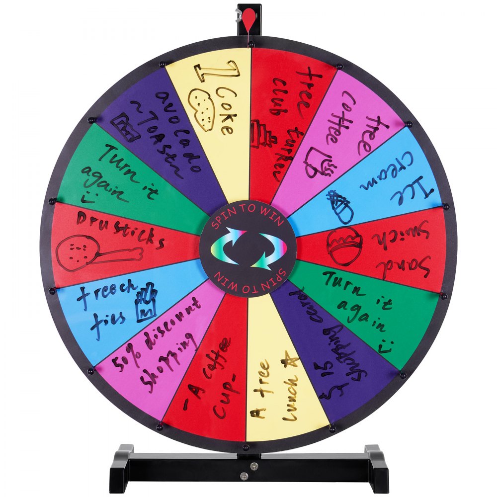 VEVOR 24 inch Spinning Prize Wheel, 14 Slots Tabletop Spinner, Heavy Duty Roulette Wheel with a Dry Erase and 2 Markers, Win Fortune Spin Games in Party Pub Trade Show Carnival