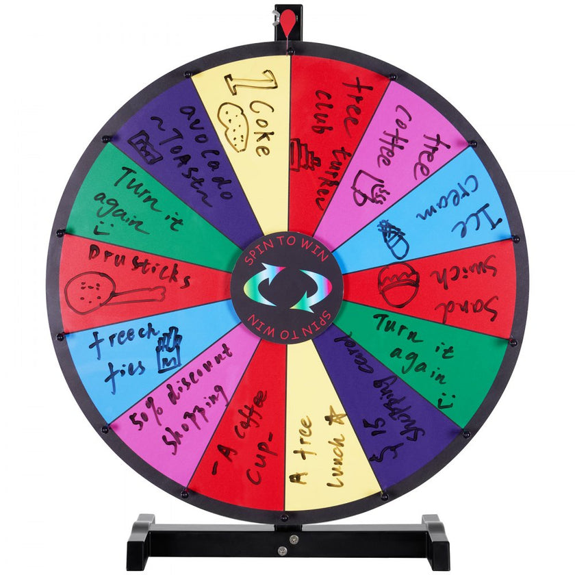 VEVOR 24 inch Spinning Prize Wheel, 14 Slots Tabletop Spinner, Heavy Duty Roulette Wheel with a Dry Erase and 2 Markers, Win Fortune Spin Games in Party Pub Trade Show Carnival