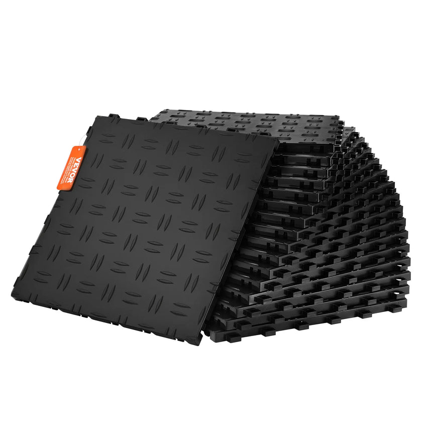 VEVOR Garage Tiles Interlocking, 12 x 12 x 0.53 inch 25 Pack Garage Floor Covering Tiles, Non-Slip Double-Sided Texture Garage Flooring Tiles, for Garages, Basements, Repair Shops, Black