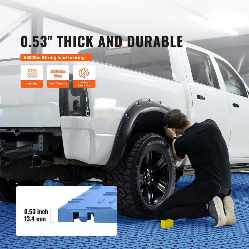 VEVOR Garage Tiles Interlocking, 12 x 12 x 0.53 inch 50 Pack Garage Floor Covering Tiles, Non-Slip Double-Sided Texture Garage Flooring Tiles, for Garages, Basements, Repair Shops, Blue
