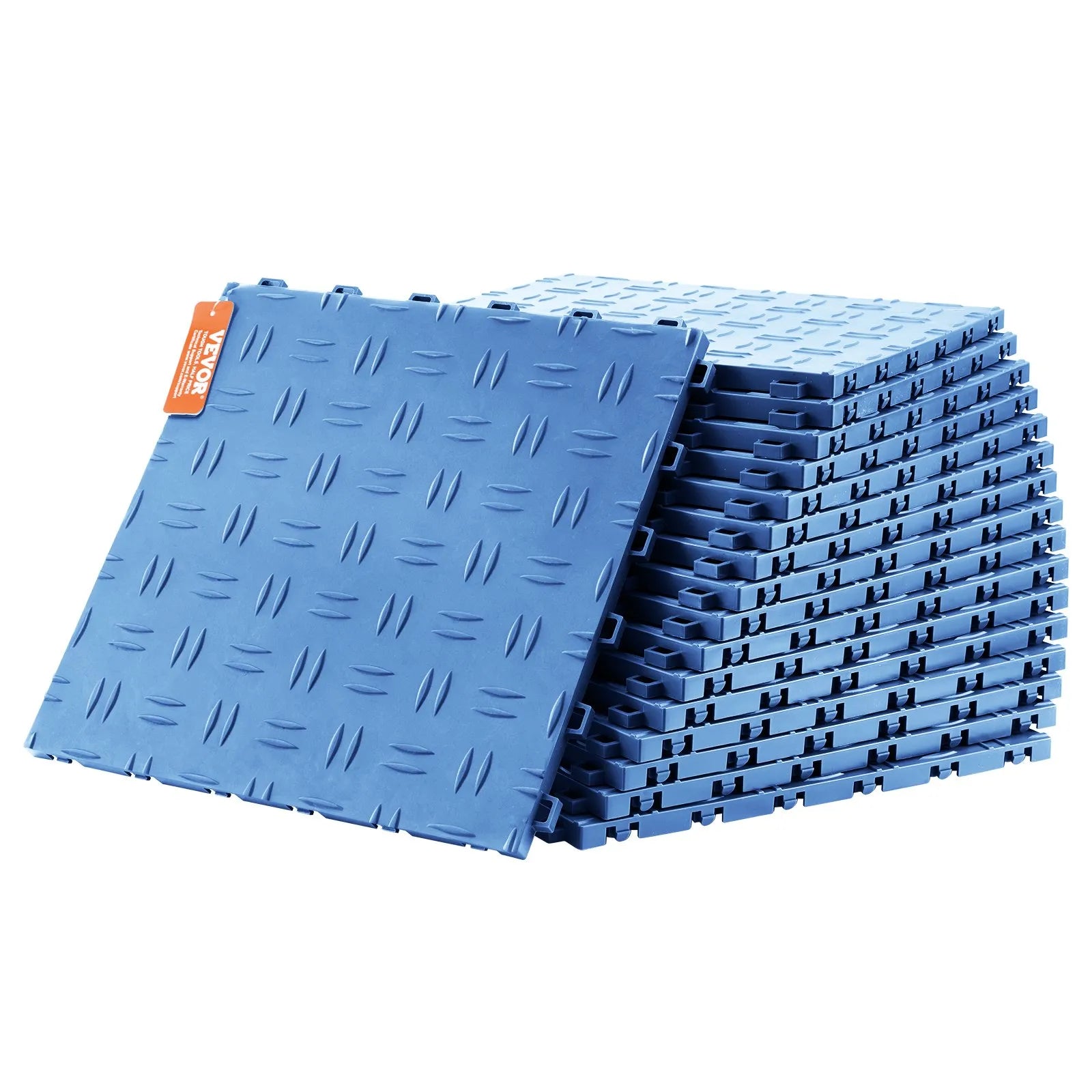 VEVOR Garage Tiles Interlocking, 12 x 12 x 0.53 inch 50 Pack Garage Floor Covering Tiles, Non-Slip Double-Sided Texture Garage Flooring Tiles, for Garages, Basements, Repair Shops, Blue