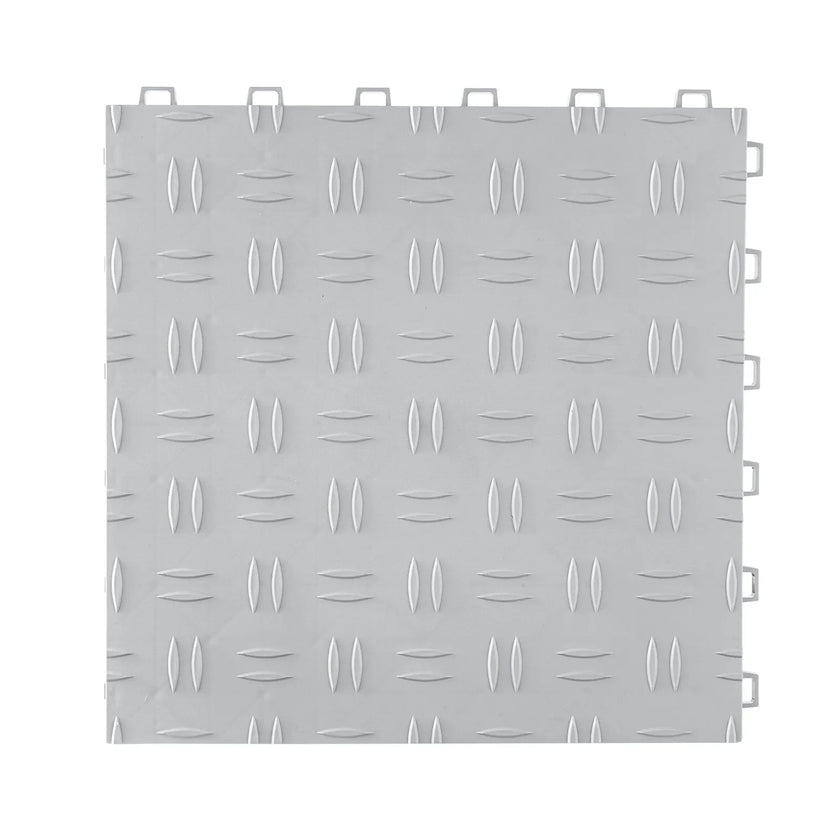 VEVOR Garage Tiles Interlocking, 12 x 12 x 0.53 inch 25 Pack Garage Floor Covering Tiles, Non-Slip Double-Sided Texture Garage Flooring Tiles, for Garages, Basements, Repair Shops, Silver