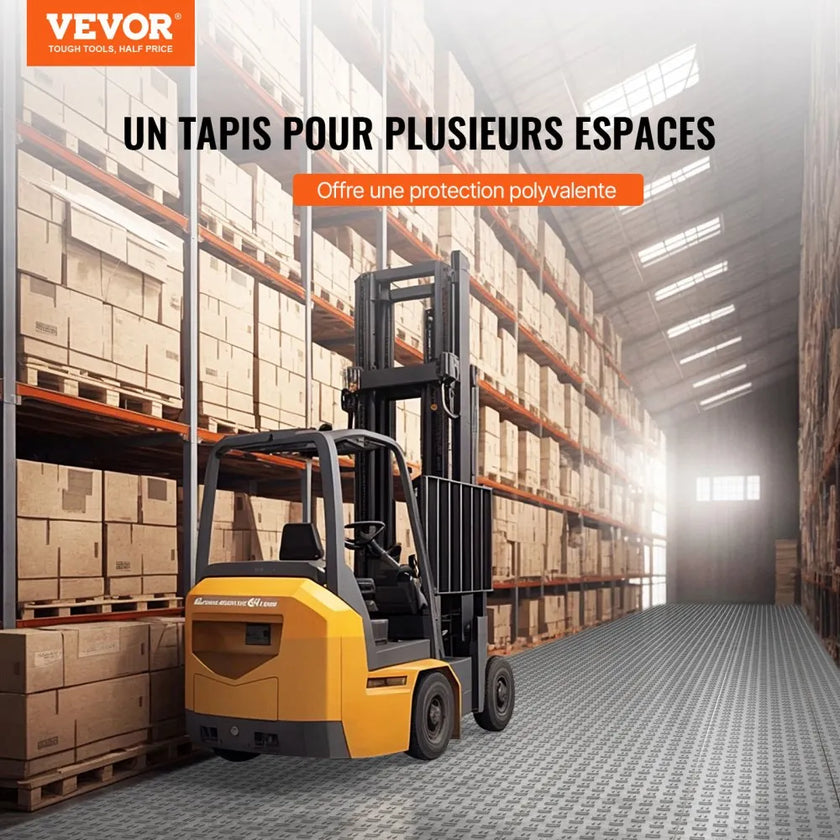 VEVOR Garage Tiles Interlocking, 12 x 12 x 0.53 inch 50 Pack Garage Floor Covering Tiles, Non-Slip Double-Sided Texture Garage Flooring Tiles, for Garages, Basements, Repair Shops, Silver
