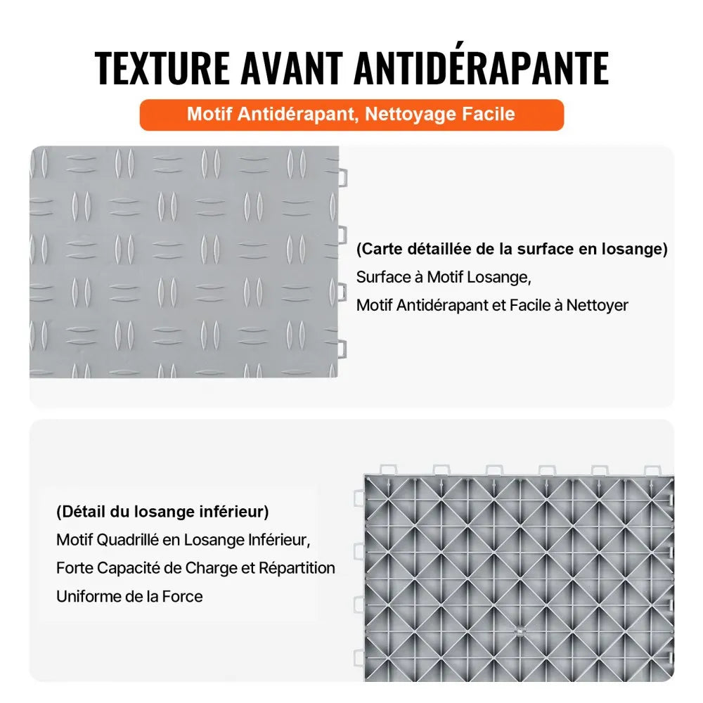 VEVOR Garage Tiles Interlocking, 12 x 12 x 0.53 inch 50 Pack Garage Floor Covering Tiles, Non-Slip Double-Sided Texture Garage Flooring Tiles, for Garages, Basements, Repair Shops, Silver