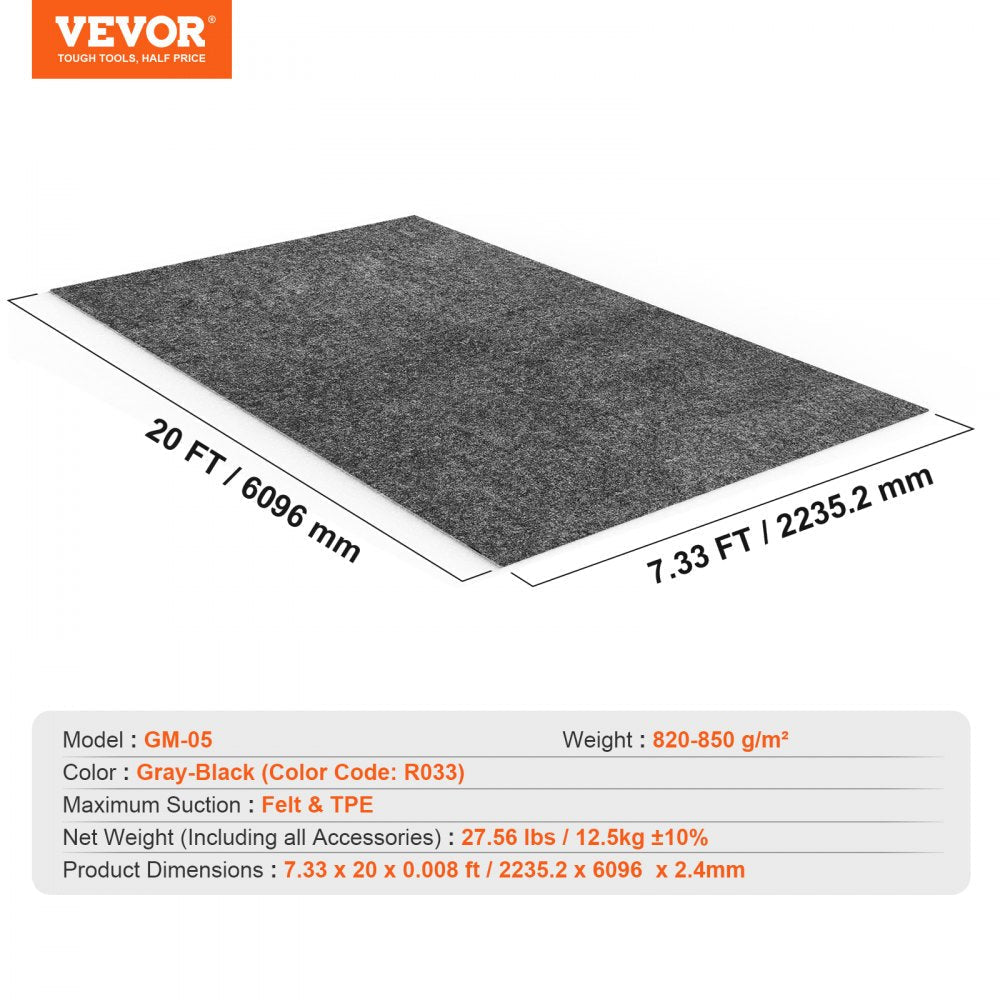 VEVOR Garage Floor Mat, 7.5'x20' Waterproof Protection from Water,Snow, Rain,Mud and Oil for Cars, Non-slip Heavy Duty Containment Mat with TPE Anti-Leak Backing & Easy to Clean & Cuttable