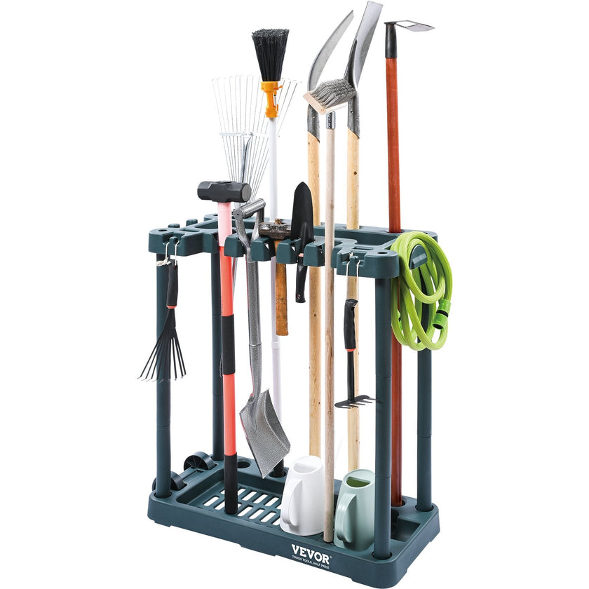 VEVOR Garden Tool Organizer, 10 Slots, Yard Tool Tower Rack for Garage Organization and Storage, Hold Long-Handled Tool/Rake/Broom/Shovel, PP Garden Tool Stand Holder Organizer for Yard, Shed, Outdoor