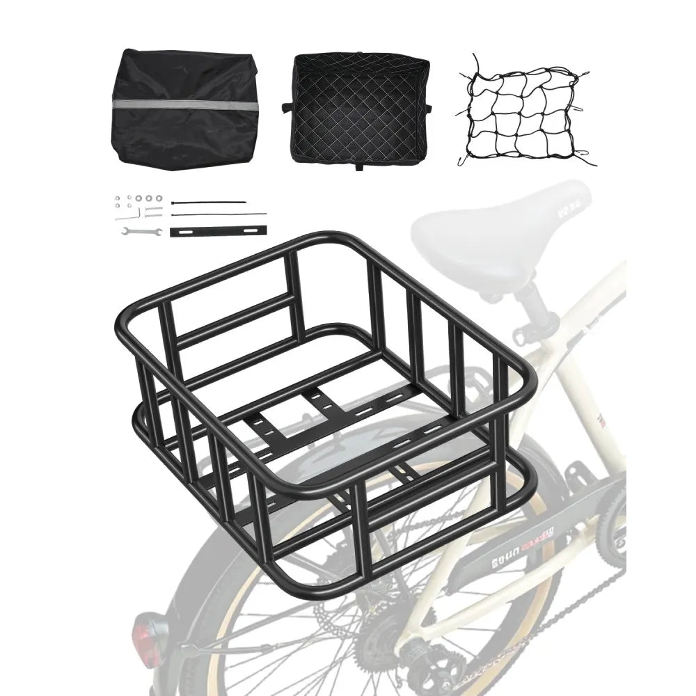 VEVOR Rear Bike Basket Medium Bicycle Basket Cargo Net Rainproof Cover Liner