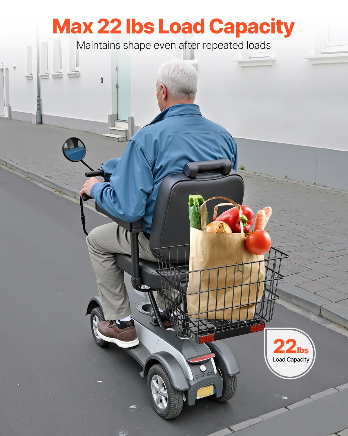 VEVOR Scooter Rear Basket Heavy Duty Mobility Basket with Handle 1 in Receiver