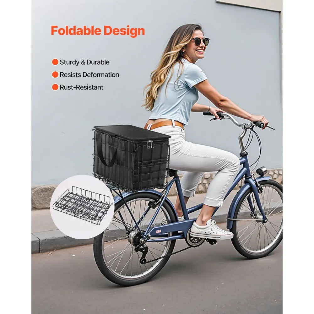VEVOR Rear Bike Basket Folding Bicycle Basket Cargo Net Liner Waterproof Cover