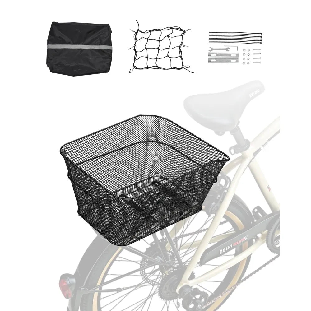 VEVOR Rear Bike Basket Wire Mesh Bicycle Basket with Cargo Net Waterproof Cover