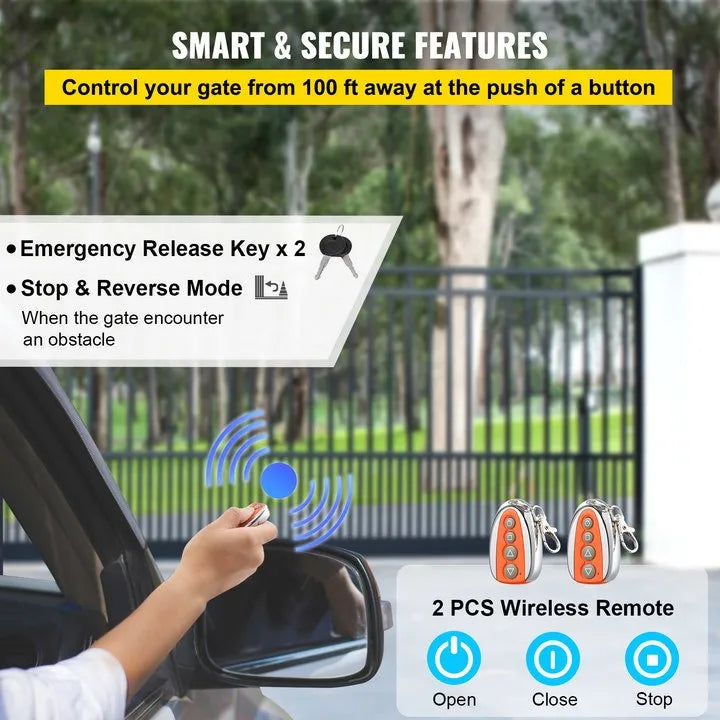 VEVOR Sliding Gate Opener 3300 LBS Automatic Sliding Gate, Gate Opener Motor with 2 Remote Controls, 230 ft Remote Distance Driveway Rolling Gate, Automatic Sliding Gate Opener for Sliding Gate