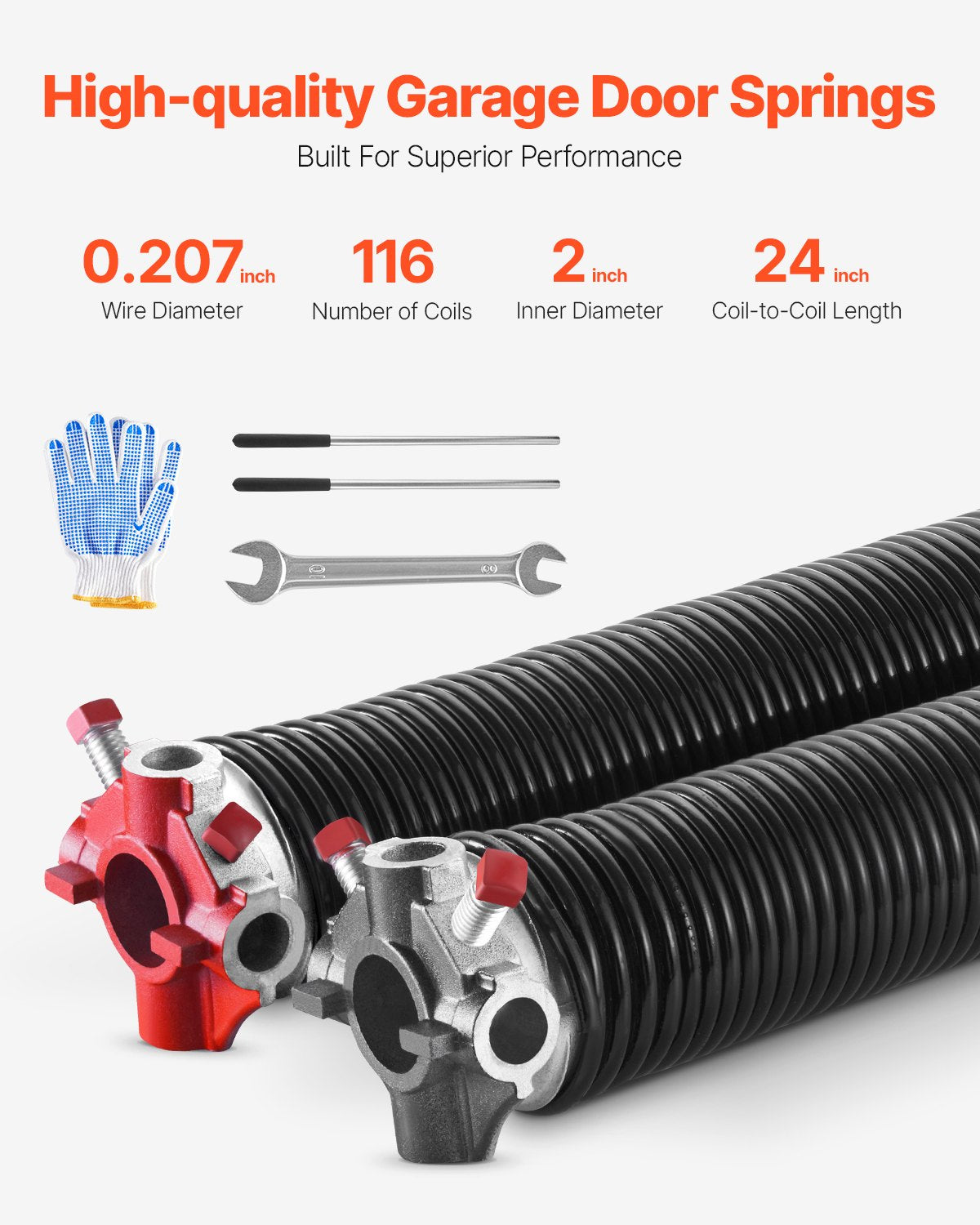 VEVOR Garage Door Torsion Springs Pair of 0.207 x 2 x 24 inch with Winding Bars
