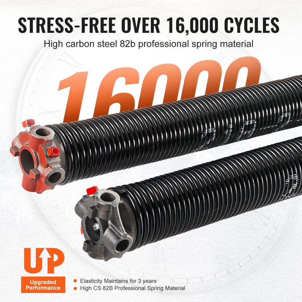 VEVOR Garage Door Torsion Springs, Pair of 0.218 x 2 x 24inch, 16000 Cycles, Garage Door Springs with Non-Slip Winding Bars, Gloves and Mounting Wrench, Electrophoresis Coated for Replacement