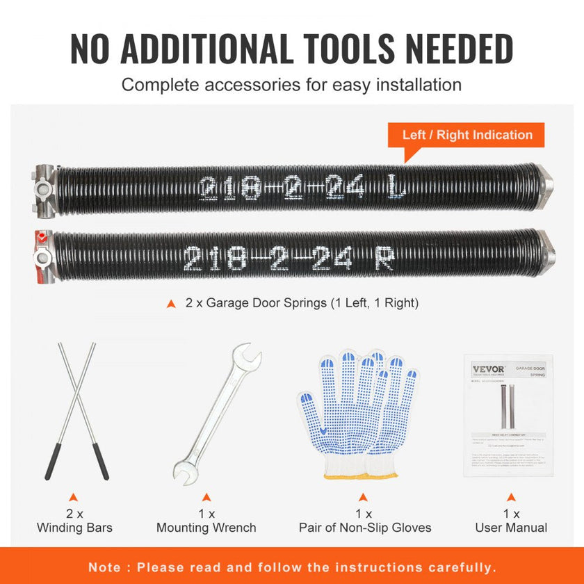 VEVOR Garage Door Torsion Springs, Pair of 0.218 x 2 x 24inch, 16000 Cycles, Garage Door Springs with Non-Slip Winding Bars, Gloves and Mounting Wrench, Electrophoresis Coated for Replacement