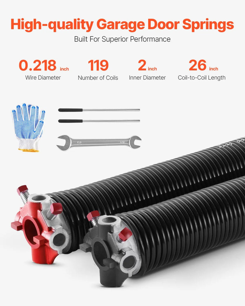 VEVOR Garage Door Torsion Springs Pair of 0.218 x 2 x 26 inch with Winding Bars