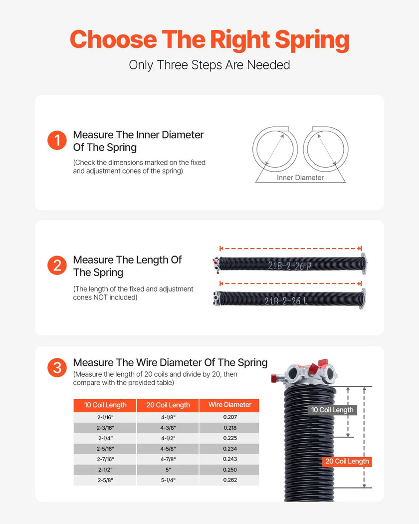 VEVOR Garage Door Torsion Springs Pair of 0.218 x 2 x 26 inch with Winding Bars