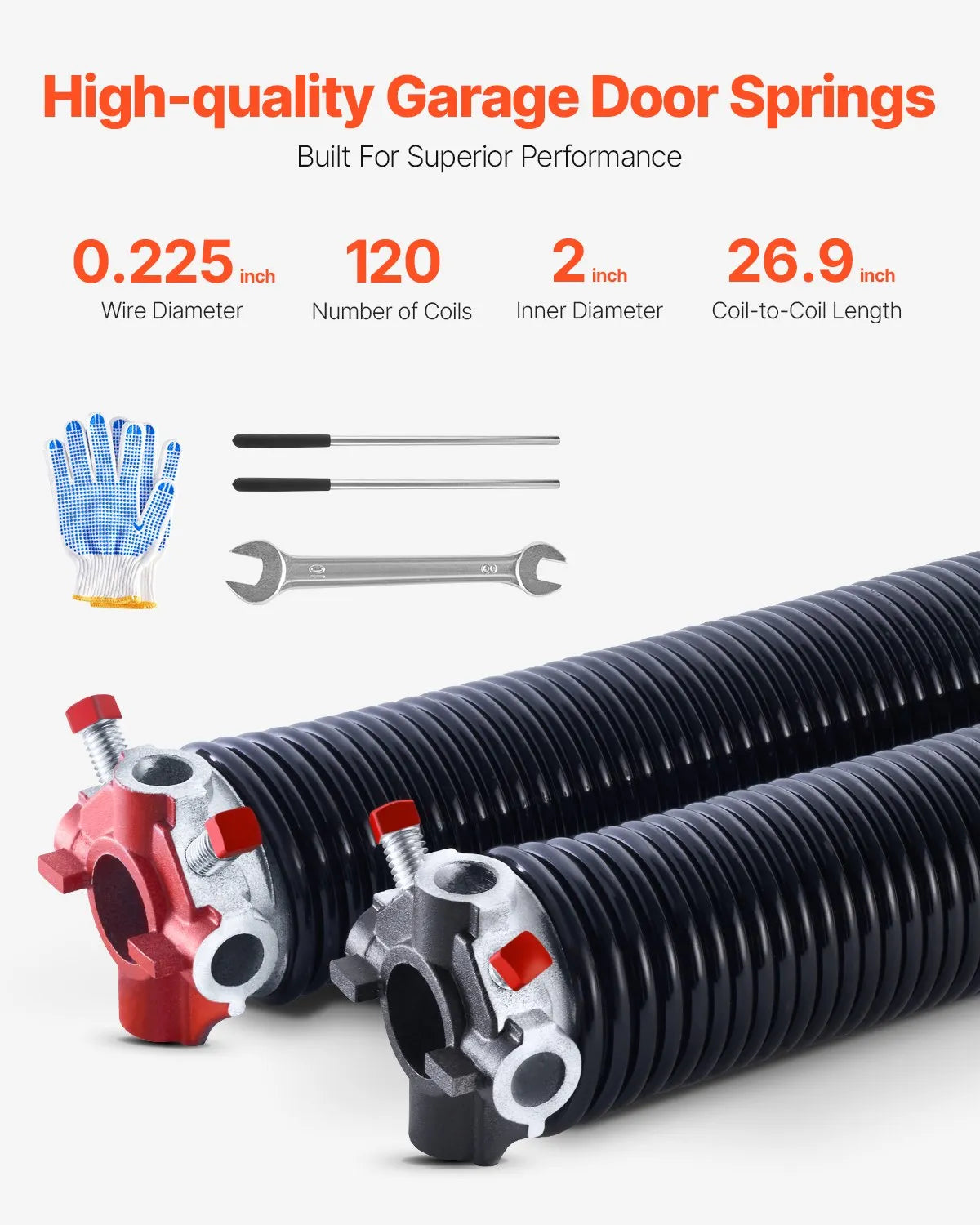 VEVOR Garage Door Torsion Springs Pair of 0.225 x 2 x 27 inch with Winding Bars
