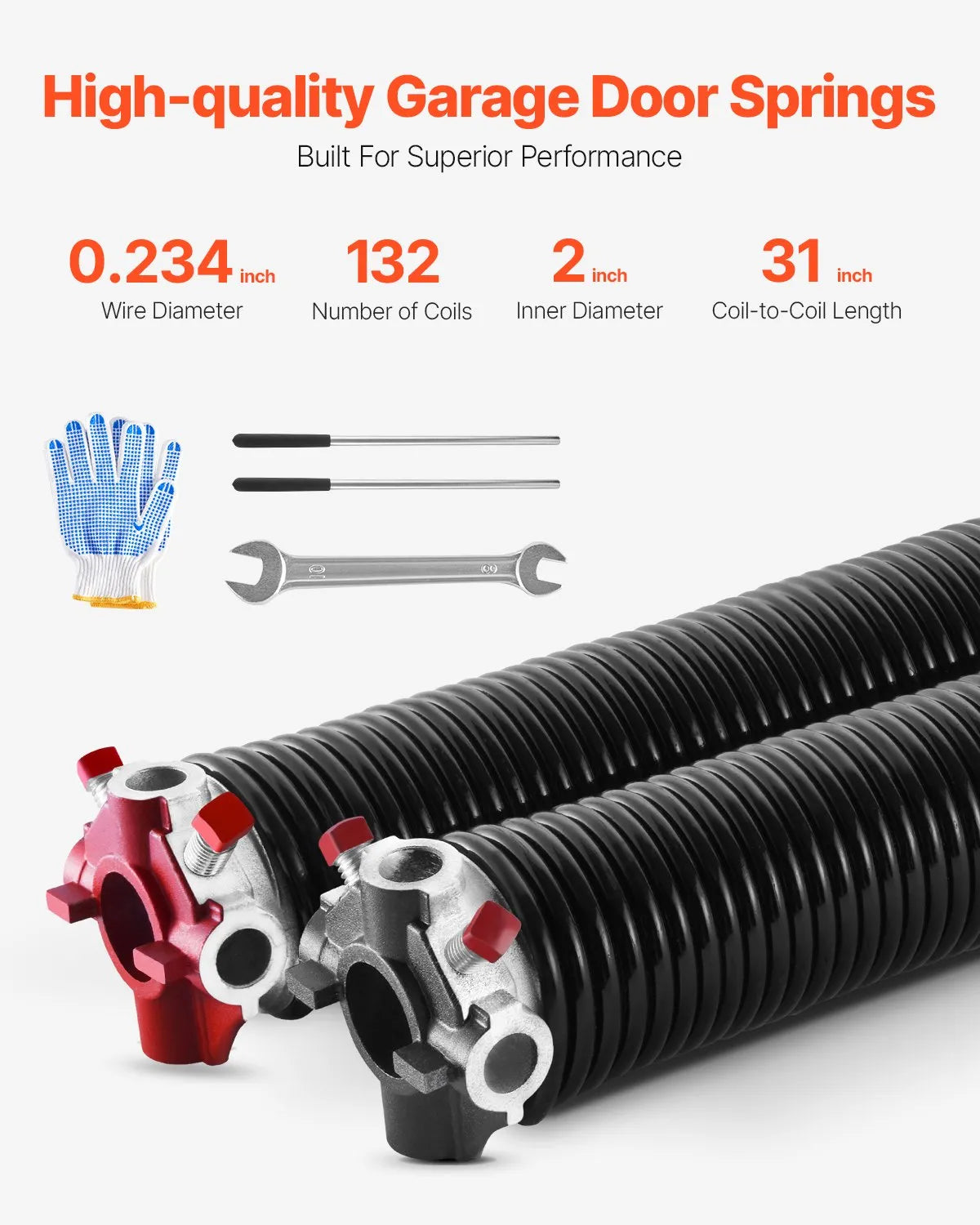 VEVOR Garage Door Torsion Springs Pair of 0.234 x 2 x 31 inch with Winding Bars