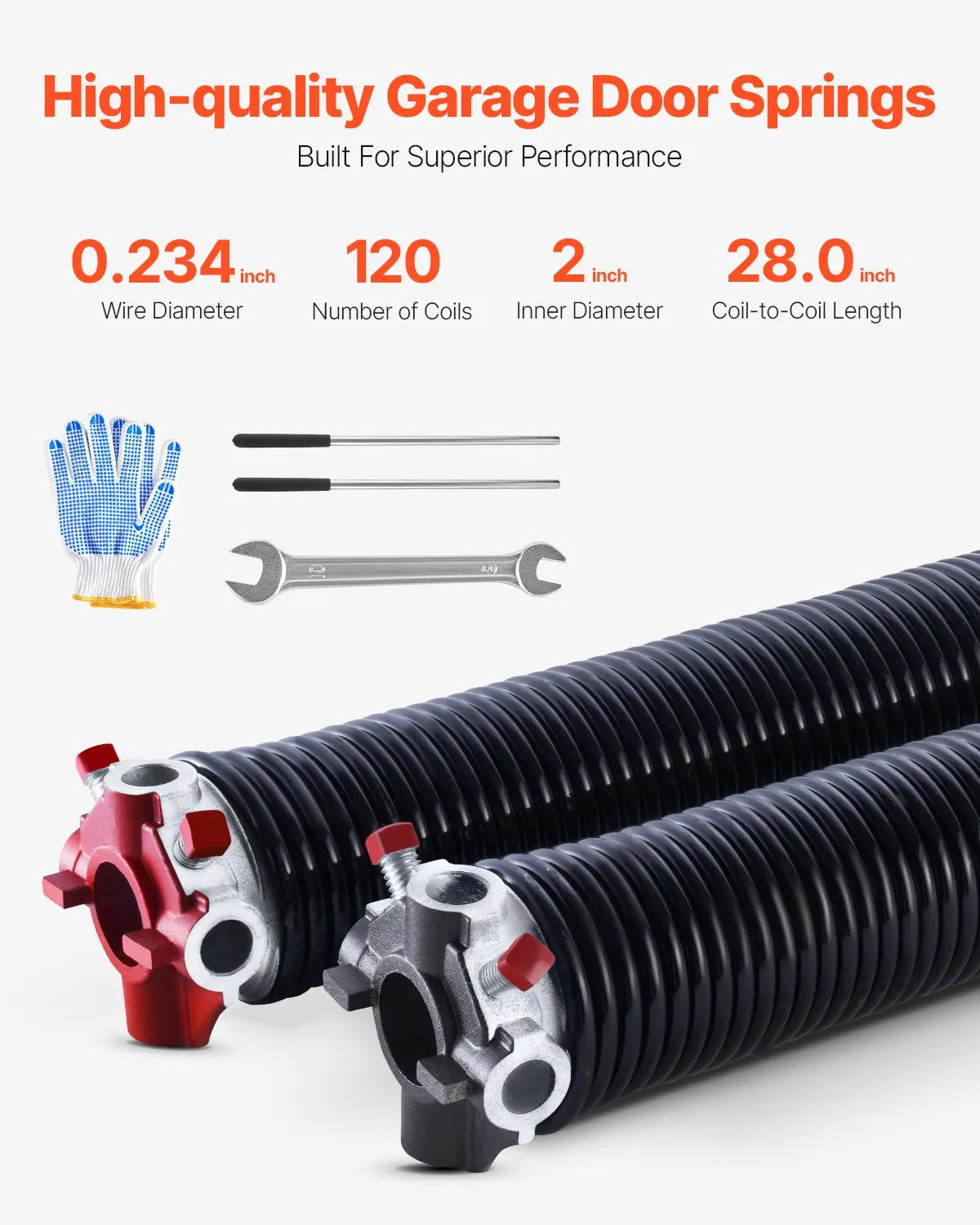 VEVOR Garage Door Torsion Springs Pair of 0.234 x 2 x 28 inch with Winding Bars