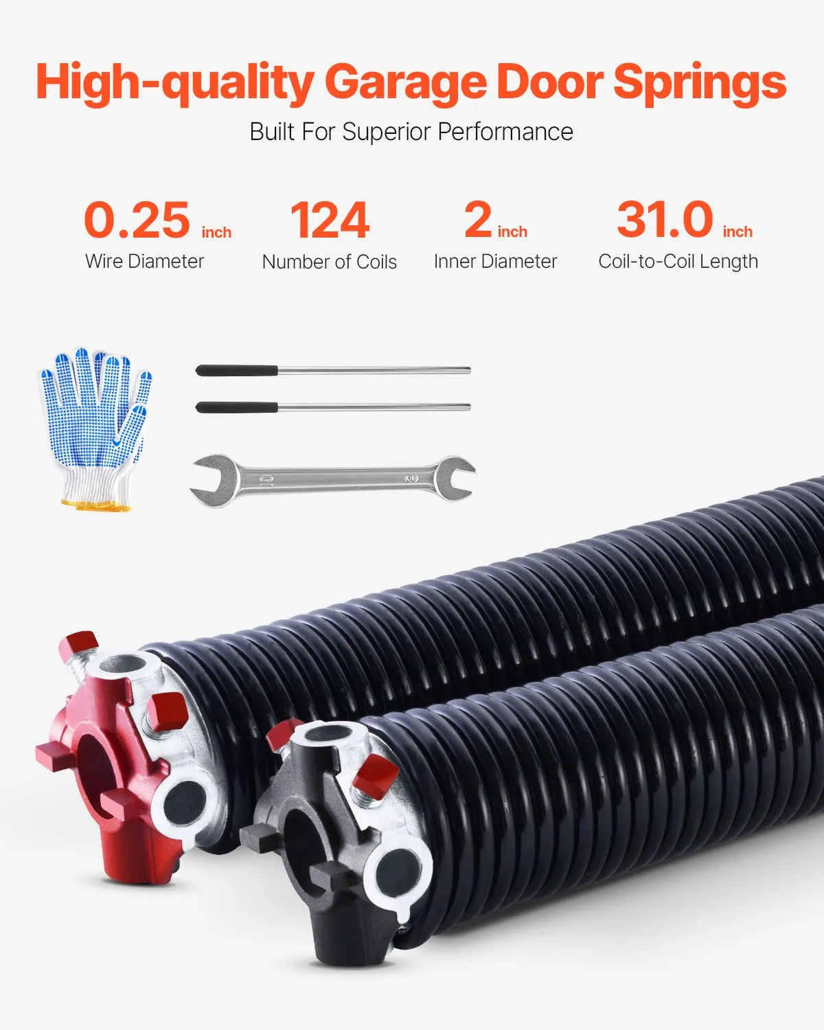 VEVOR Garage Door Torsion Springs Pair of 0.25 x 2 x 31 inch with Winding Bars
