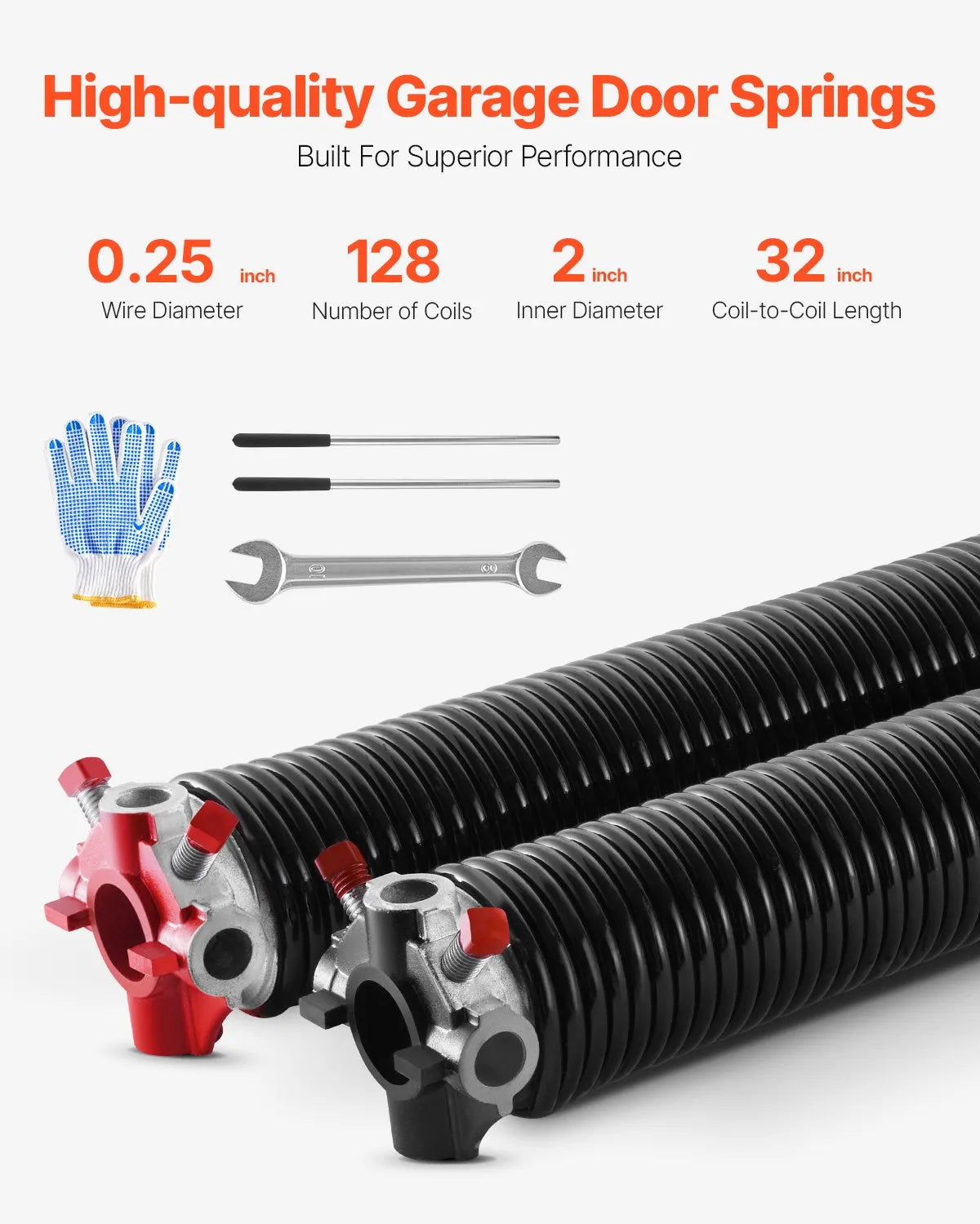 VEVOR Garage Door Torsion Springs Pair of 0.25 x 2 x 32 inch with Winding Bars