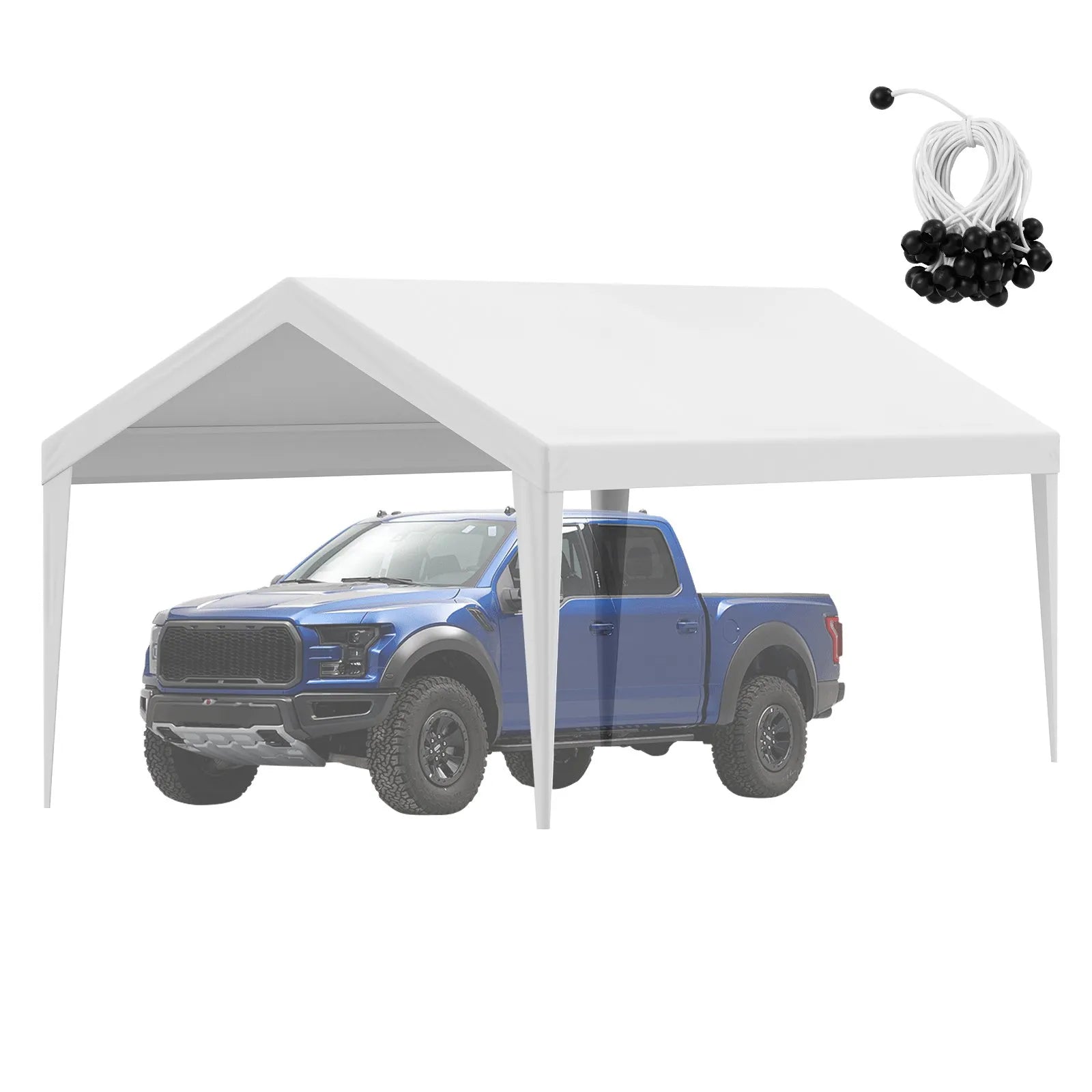 VEVOR Carport Replacement Canopy Cover 10 x 20 ft, Garage Top Tent Shelter Tarp Heavy-Duty Waterproof & UV Protected, Easy Installation with Ball Bungees,White (Only Top Cover, Frame Not Include)