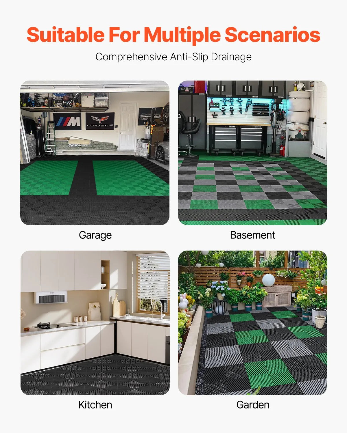 VEVOR Drainage Mat Modular Floor Tile 12” x 12” Interlocking Drainage Cushion