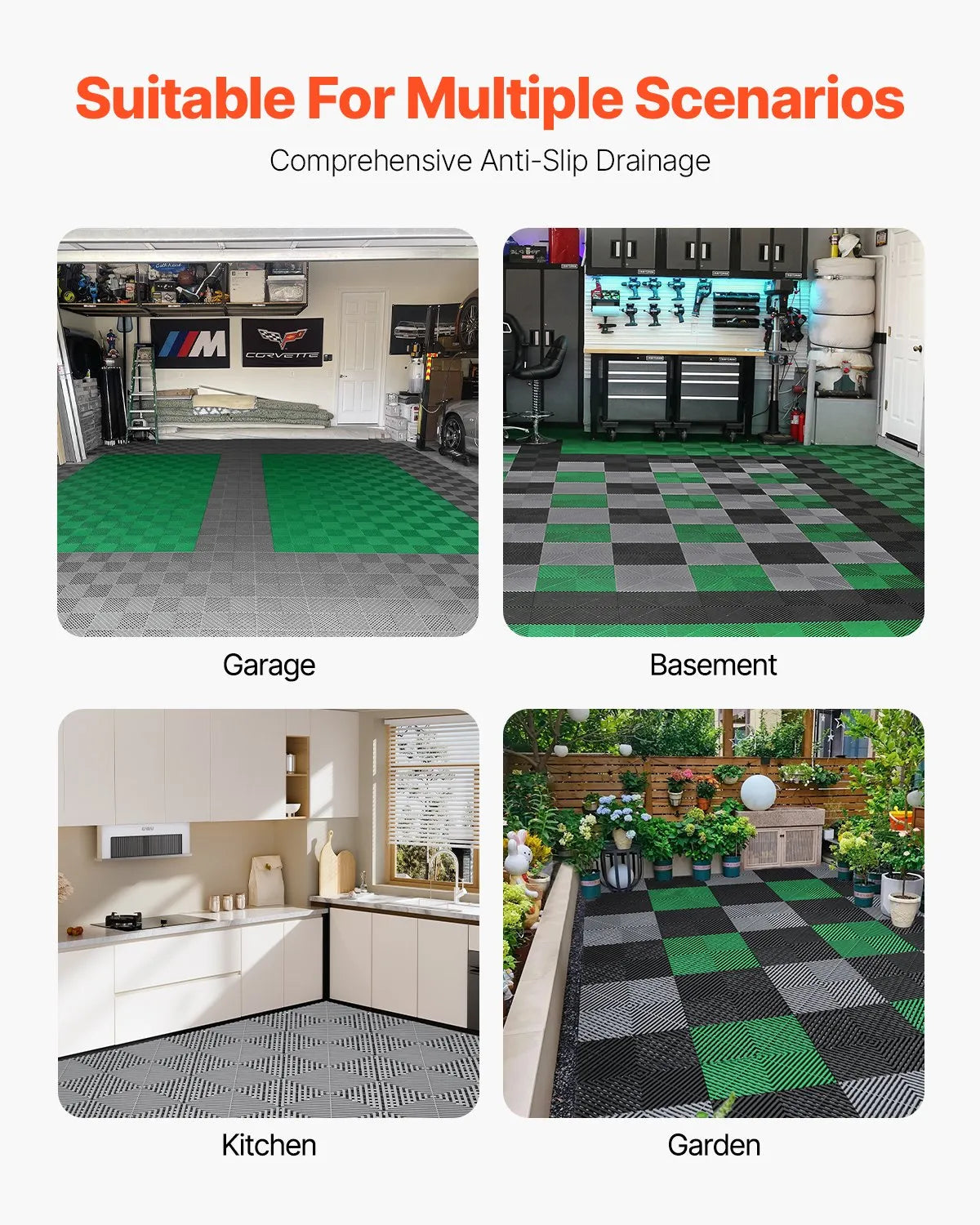VEVOR Drainage Mat Modular Interlocking Cushion 12” x 12” Drainage Floor Mat