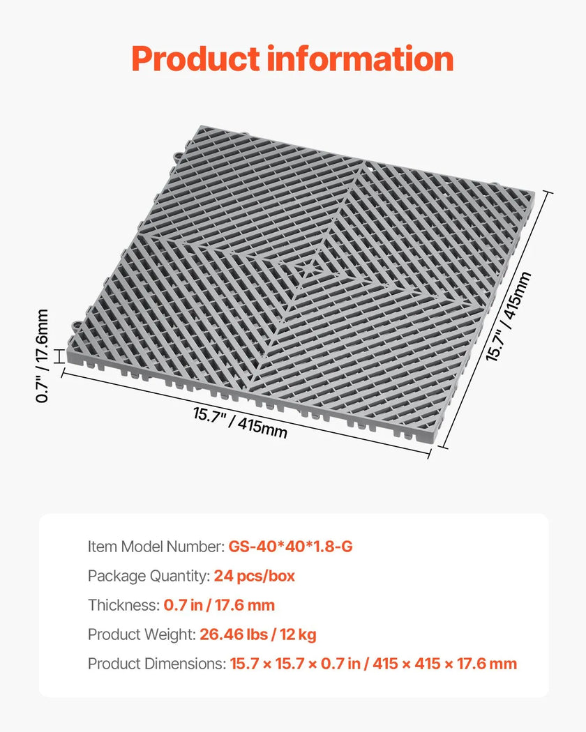 VEVOR Drainage Mat Modular Interlocking Mat 15.7” x 15.7” Drainage Floor Tile