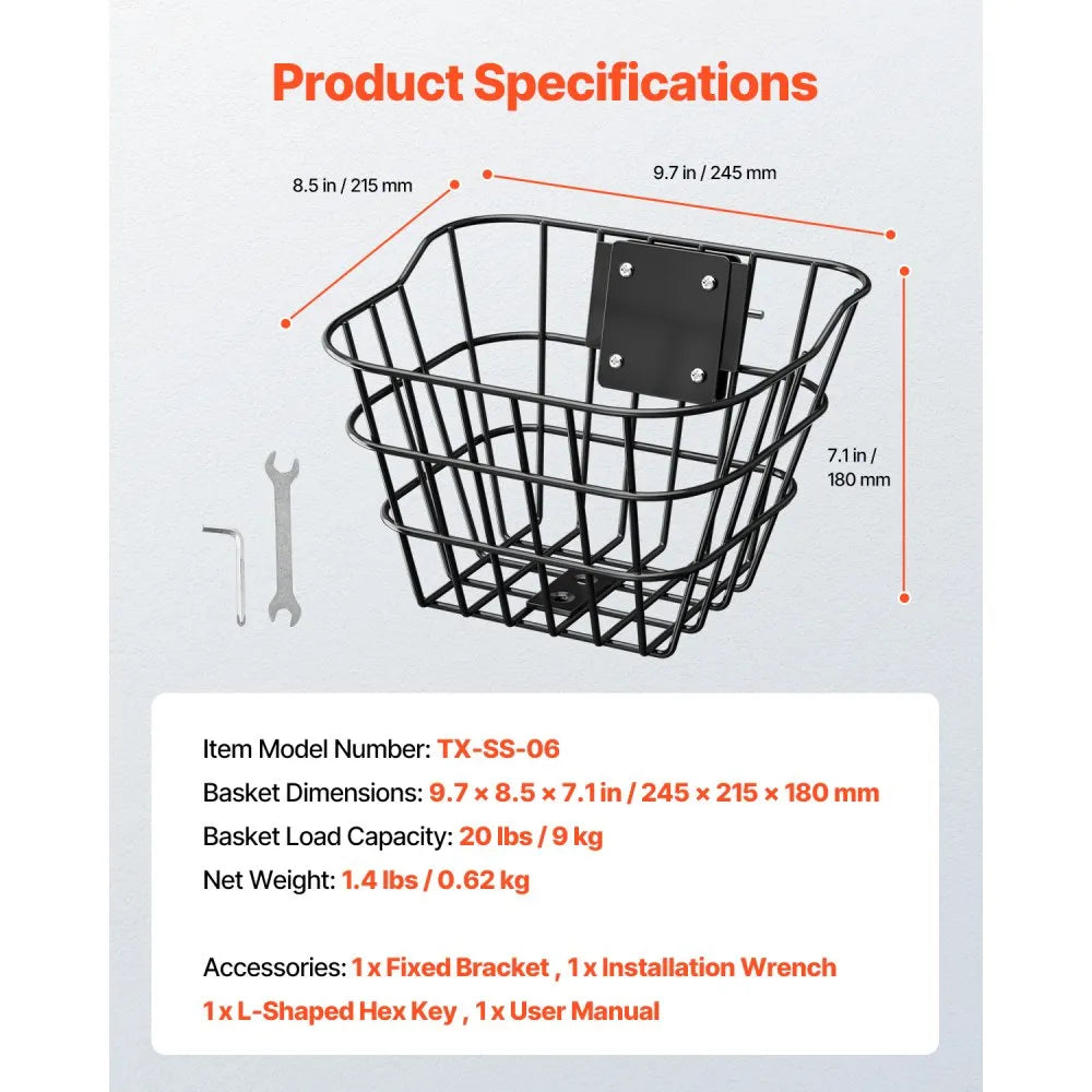 VEVOR Front Bike Basket Electric Scooter Basket with Fixed Bracket Kids/Adult