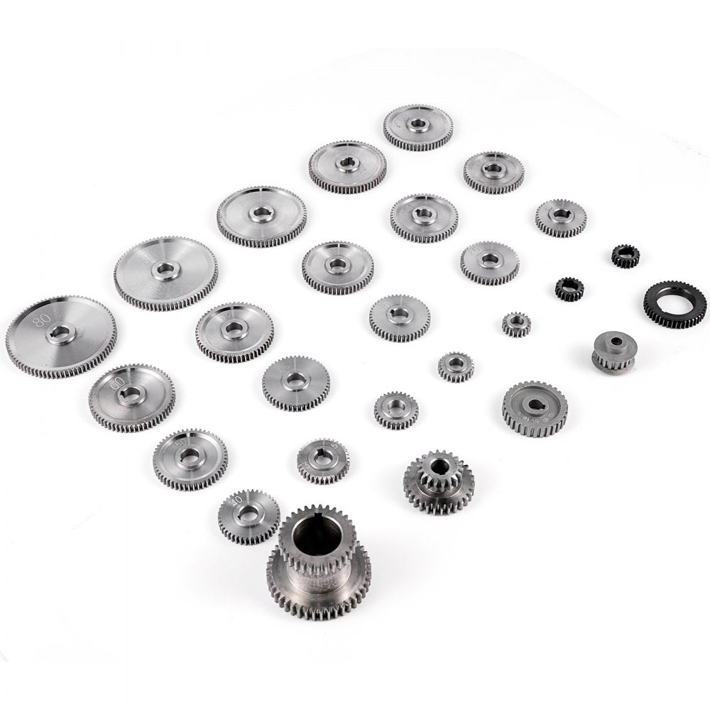 VEVOR 27PCS Metal Lathe Gears, Precise Mini Lathe Replacement Gears including Box Gear Set, Slotless Gears, Metal Motor Gears, Variable Gears, Belt Gear for CJ0618 Mini Lathes & Milling Machines