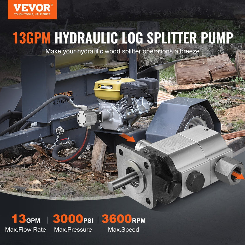 VEVOR Hydraulic Wood Log Splitter Pump 13GPM 2 Stage 3000PSI Hydraulic Gear Pump