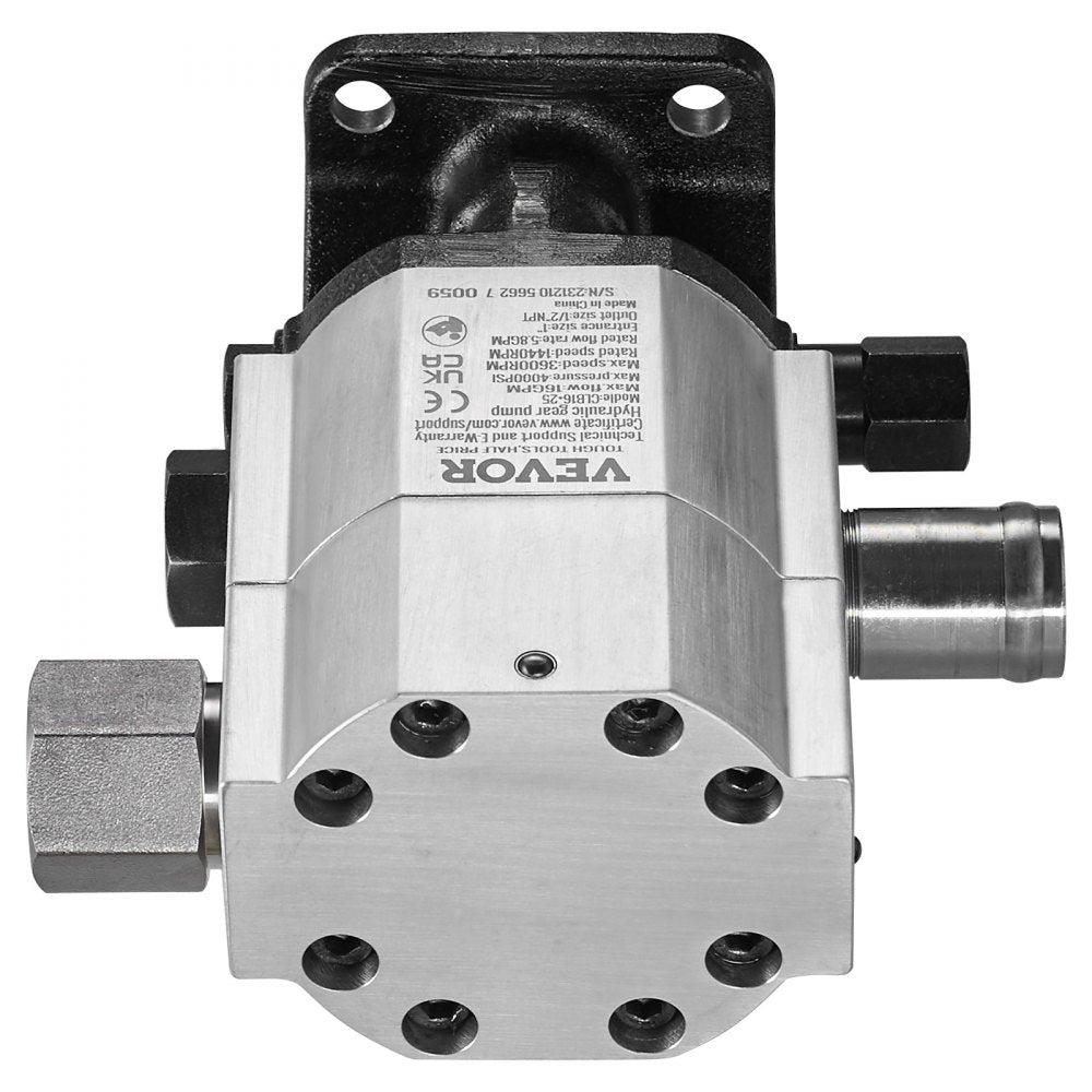 VEVOR Hydraulic Log Splitter Pump, 16GPM, 2 Stage 4000PSI Wood Log Splitter Pump, 1'' Inlet 1/2'' NPT Outlet 3600 RPM Aluminum Hydraulic Gear Pump, for Small Engine Mounting Log Splitters Snowplow