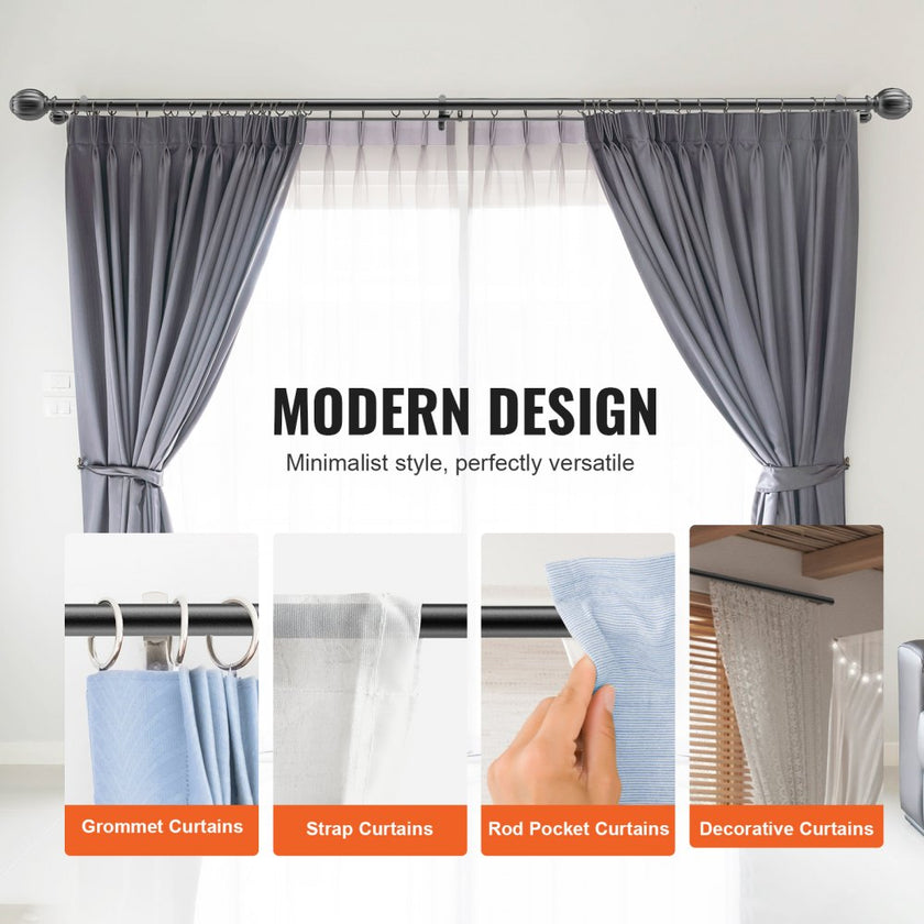 VEVOR Double Rod Curtain Rods, 36-72 inches(3-6ft) Adjustable Length, Black Double Curtain Rods with Round Finials, 1