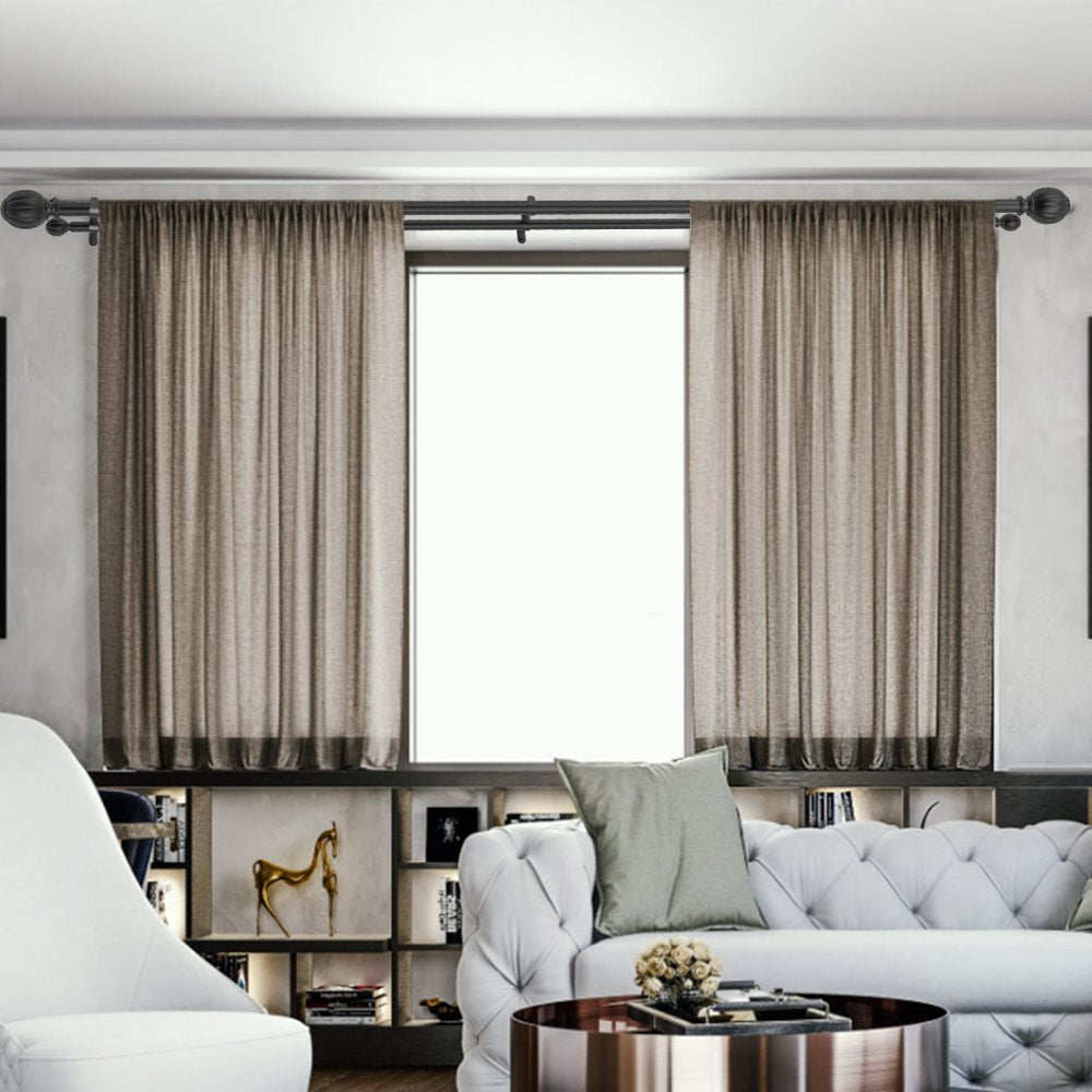 VEVOR Double Rod Curtain Rods, 36-72 inches(3-6ft) Adjustable Length, Black Double Curtain Rods with Round Finials, 1