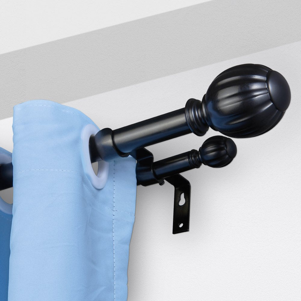 VEVOR Double Rod Curtain Rods, 36-72 inches(3-6ft) Adjustable Length, Black Double Curtain Rods with Round Finials, 1