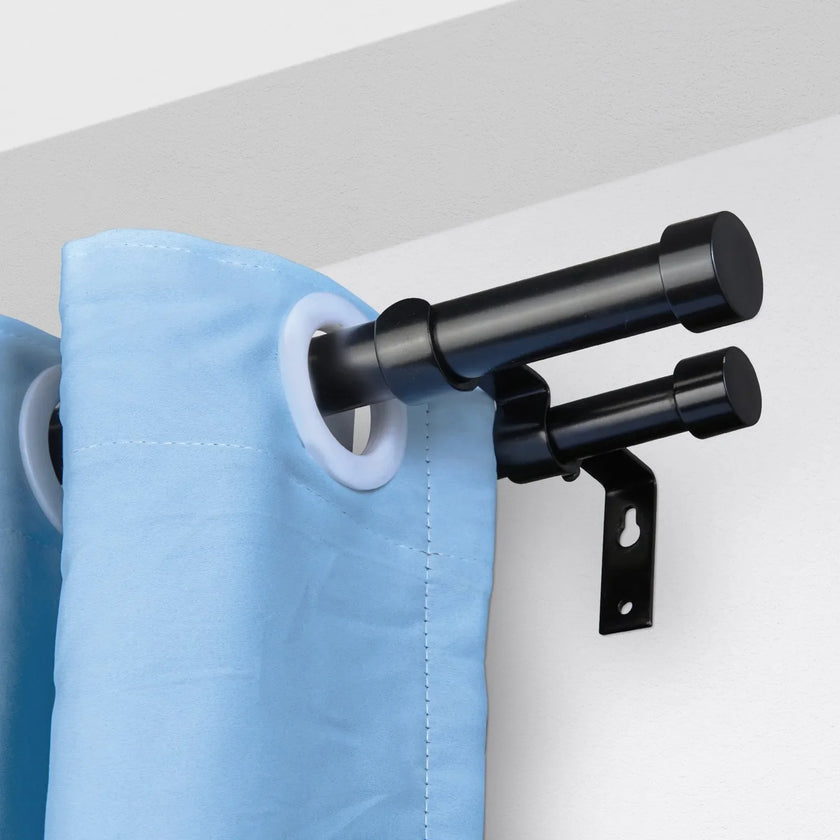 VEVOR Double Rod Curtain Rods, 72-144 inches(6-12ft) Adjustable Length, Black Double Curtain Rods with Cap Finials, 1
